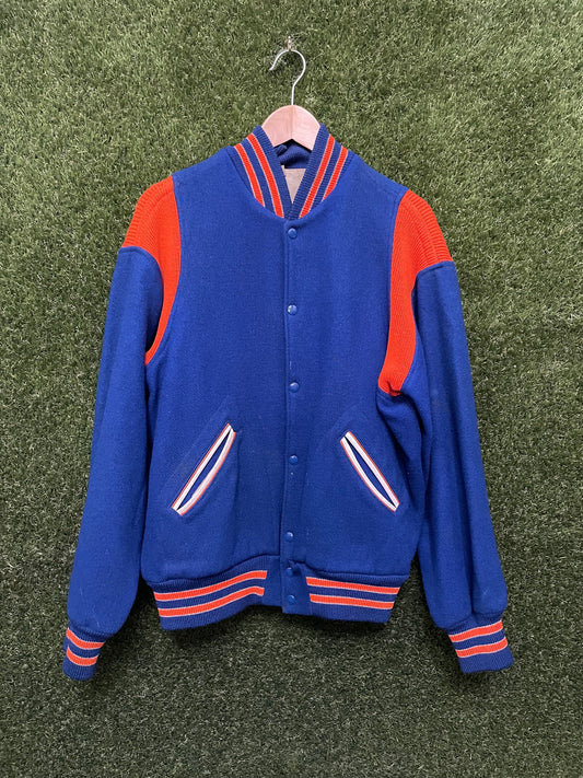 Blue and Orange Knit Shoulders Jacket